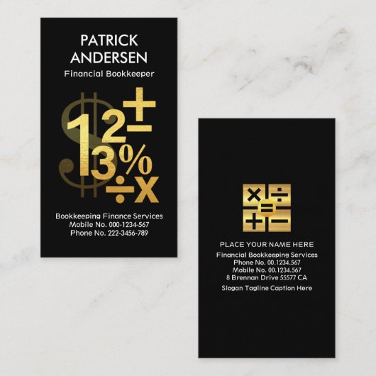 金ゴールド財務番号記号 名刺 (正面/裏面)