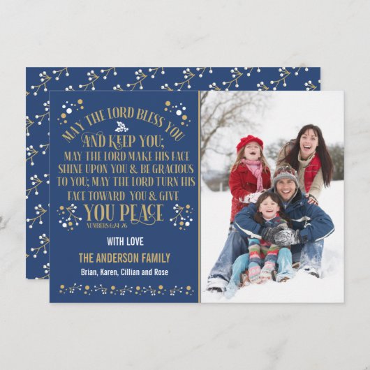 金ゴールド賛美クリスマスの6:24-26枚の写真 シーズンカード (正面/裏面)