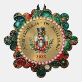 金ゴールド赤いクリスマスくるみ割り、グリッターフレーム オーナメントカード (裏面)