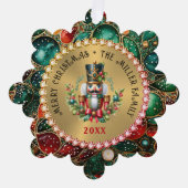 金ゴールド赤いクリスマスくるみ割り、グリッターフレーム オーナメントカード (正面)