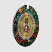 金ゴールド赤いクリスマスくるみ割り、グリッターフレーム オーナメント (正面)