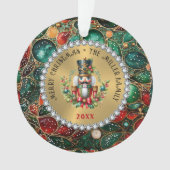 金ゴールド赤いクリスマスくるみ割り、グリッターフレーム オーナメント (正面)