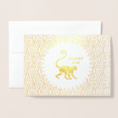 金ゴールド赤いサル誕生日中国の年 箔カード (封筒付き正面)