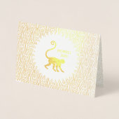 金ゴールド赤いサル誕生日中国の年 箔カード (正面)