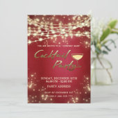金ゴールド赤いストリングライト企業のカクテルパーティー 招待状 (スタンド正面)