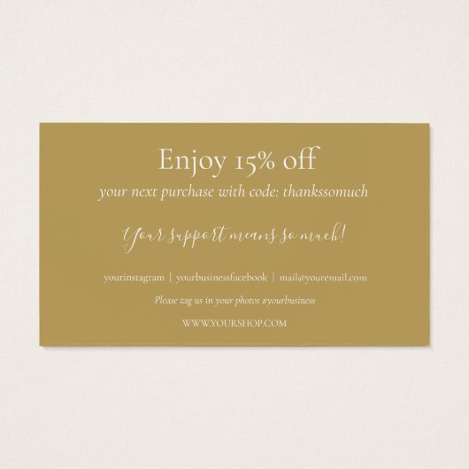 金ゴールド赤いハートお礼ショッピング割引カード (裏面)