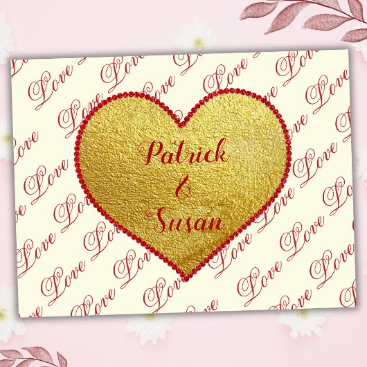 金ゴールド赤いハートキュートエレガントヴィンテージバレンタインデー シーズンカード