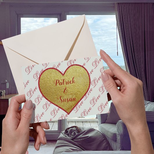 金ゴールド赤いハートキュートエレガントヴィンテージバレンタインデー シーズンカード