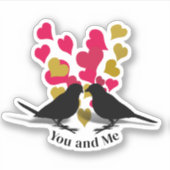 金ゴールド赤いハートラブバーズバレンタイン シール (正面)