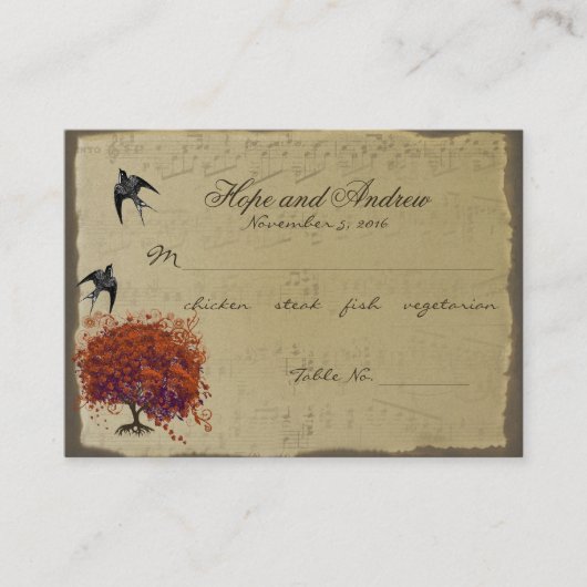 金ゴールド赤いハートリーフ座席表メニュー選択 プレイスカード (正面)