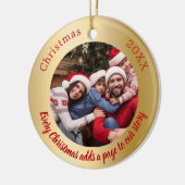 金ゴールド赤い写真の家族の物語の引用文クリスマス セラミックオーナメント (左)