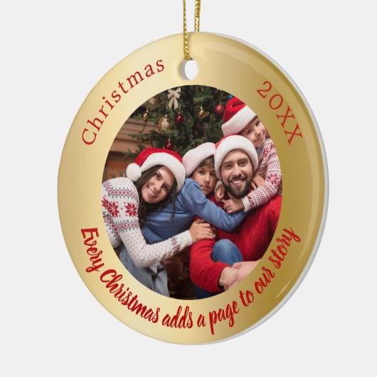 金ゴールド赤い写真の家族の物語の引用文クリスマス セラミックオーナメント (左)