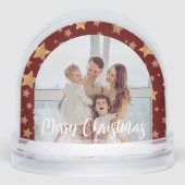 金ゴールド赤い家族の写真メリークリスマススノーグローブ (正面)
