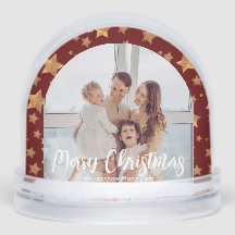 金ゴールド赤い家族の写真メリークリスマススノーグローブ
