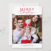 金ゴールド赤い白い雪片メリークリスマスフォト シーズンカード (正面)