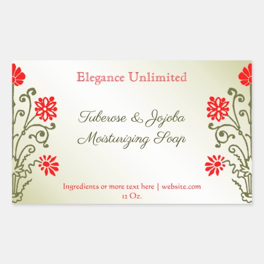 金ゴールド赤い編集可能な石鹸またはクラフトステッカー 長方形シール (正面)