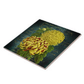 金ゴールド赤い菊オンティール(緑がかった色)ダマスク書n タイル (側面)