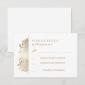 金ゴールド赤ちゃんの呼吸フローラ結婚式RSVPカード 出欠カード (正面/裏面)