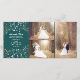 金ゴールド赤ちゃんの息のティール（緑がかった色）結婚の写真ありがとう サンキューカード