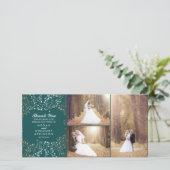 金ゴールド赤ちゃんの息のティール(緑がかった色)結婚の写真ありがとう サンキューカード (スタンド正面)