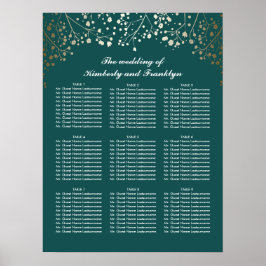 金ゴールド赤ちゃんの息のティール（緑がかった色）結婚の座席表 ポスター