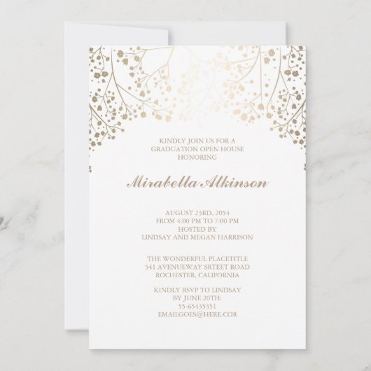 金ゴールド赤ちゃんの息の白い写真卒業 招待状 (裏面)