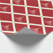 金ゴールド赤と白アクセントのある様式化された木 ラッピングペーパー (角)