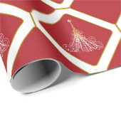 金ゴールド赤と白アクセントのある様式化された木 ラッピングペーパー (ロールコーナー)
