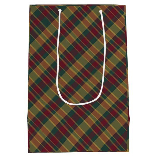 金ゴールド赤と緑のクリスマスプレドプリント ミディアムペーパーバッグ (裏面)