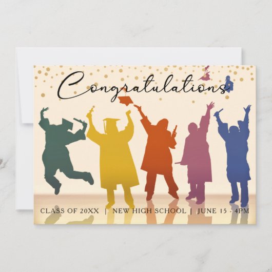 金ゴールド赤の卒業式のシルエット発表 招待状 (正面)