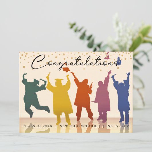 金ゴールド赤の卒業式のシルエット発表 招待状 (スタンド正面)