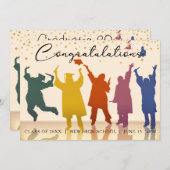 金ゴールド赤の卒業式のシルエット発表 招待状 (正面/裏面)