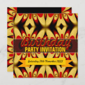 金ゴールド赤はっきりした誕生日パーティーへの招待 招待状 (正面/裏面)