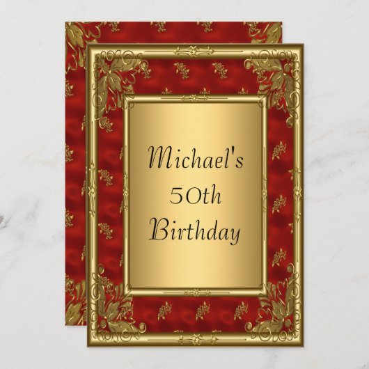 金ゴールド赤アールデコフレーム招待状 招待状 (正面/裏面)