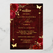 金ゴールド赤エレガントフローラ蝶キンセアニェラ 箔招待状 (正面)