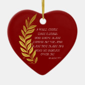 金ゴールド赤シャイニーフローラハッピーホリデイズ詩篇30:1 セラミックオーナメント (正面)