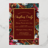 金ゴールド赤スワール花枠クリスマスパーティー 箔招待状 (正面)