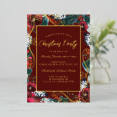 金ゴールド赤スワール花枠クリスマスパーティー 箔招待状 (立ち正面)
