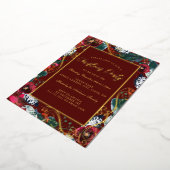 金ゴールド赤スワール花枠クリスマスパーティー 箔招待状 (回転した状態)