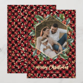 金ゴールド赤バッファロープレイドフォトクリスマスカード シーズンカード (正面/裏面)