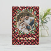 金ゴールド赤バッファロープレイドフォトクリスマスカード シーズンカード (スタンド正面)