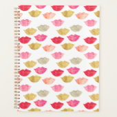 金ゴールド赤ピンクの水色の唇 プランナー手帳 (正面)