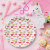 金ゴールド赤ピンクの水色の唇 ペーパープレート (パーティー)