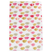 金ゴールド赤ピンクの水色の唇 ミディアムペーパーバッグ (正面)