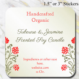 金ゴールド赤フローラキャンドルまたはクラフト製品のシール スクエアシール