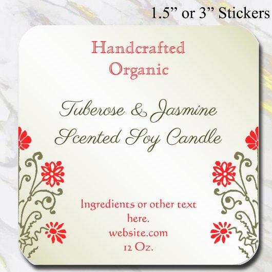 金ゴールド赤フローラキャンドルまたはクラフト製品のシール スクエアシール