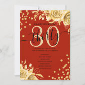 金ゴールド赤フローラグリッター30th誕生日メニュープログラム 招待状 (正面)