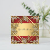 金ゴールド赤フローラフレームパーティの招待状金ゴールド赤 招待状 (スタンド正面)