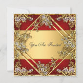 金ゴールド赤フローラフレームパーティの招待状金ゴールド赤 招待状 (正面)