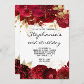 金ゴールド赤フローラ縁ど60誕生日 招待状 (正面/裏面)